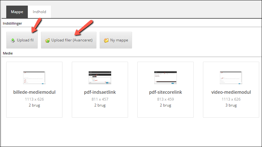 Upload filer til Mediebiblioteket