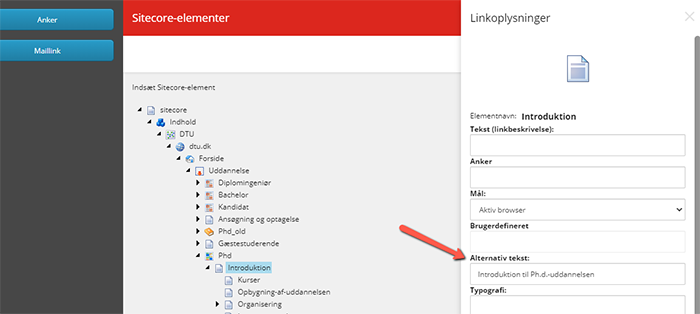 Indtast en forklarende tekst i feltet 'Alternativ Tekst'.