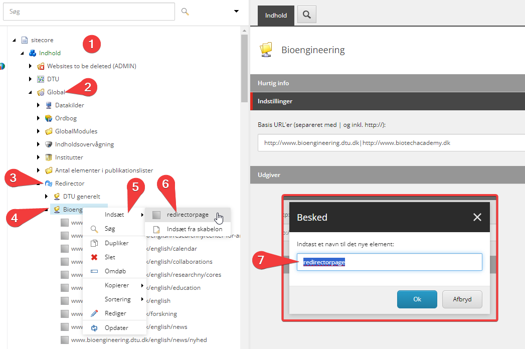 opret redirect element