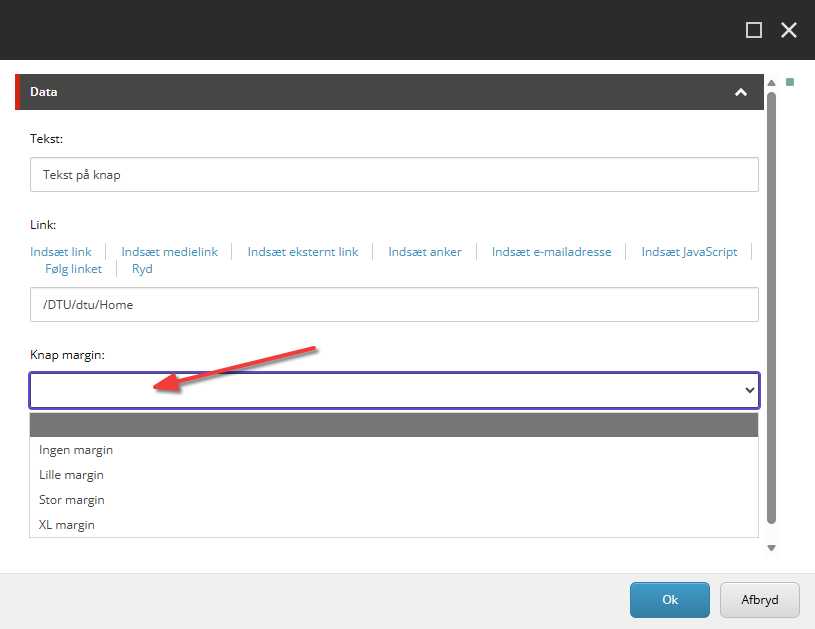 Margin dropdown menu