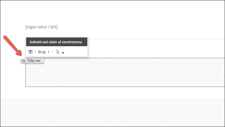 Indsæt container ved at vælge 'Tilføj her'