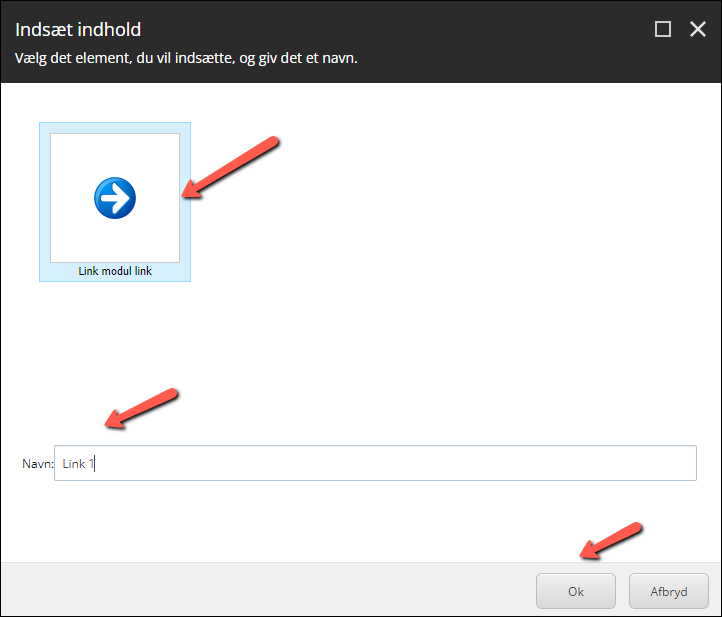 Indsæt og navngiv et linkmodul